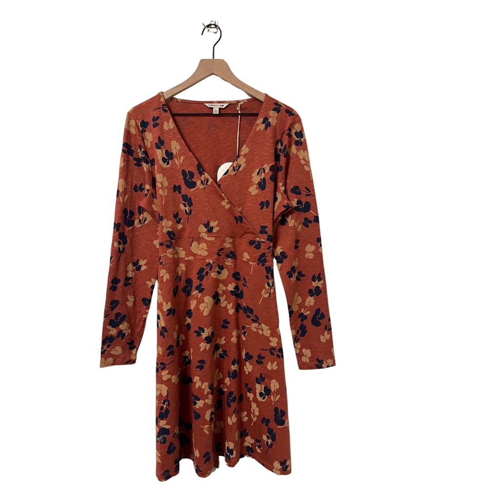NWT Toad & Co Orange & Blue Tencel Organic Cotton Floral Wrap Flare Dress - Picture 1 of 9